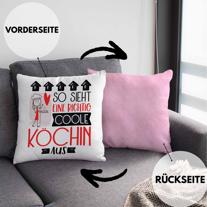 Köchin Geschenk Kissen mit Füllung 40x40 Lustig Geschenkidee für Köchin Geburtstag So Sieht Eine Richtig Coole Köchin Aus Frauen Spruch (Grau) Rosa Trendation