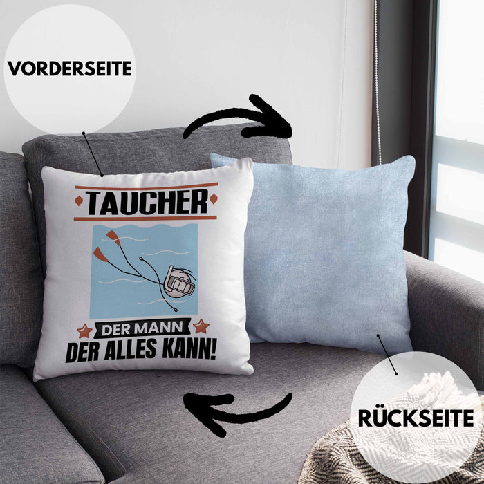 Taucher Kissen mit Füllung 40x40 Geschenk für Taucher Der Mann Der Alles Kann Geschenkidee zum Geburtstag (Grau) Blau Trendation