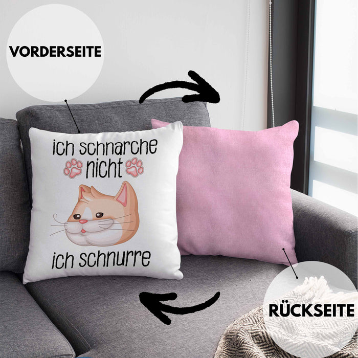 Katzen Mama Kissen mit Füllung 40x40 Geschenk Ich Schnarche Nicht Ich Schnurre Lustige Geschenkidee Katzen Fans Besitzer (Grau) Rosa Trendation