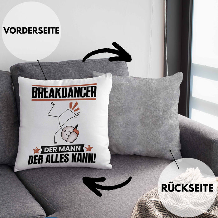 Breakdancer Kissen mit Füllung 40x40 Geschenk für Breakdancer Der Mann Der Alles Kann Geschenkidee zum Geburtstag (Grau) Grau Trendation