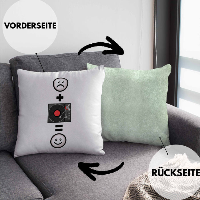 DJ Schallplattenspieler Kissen mit Füllung 40x40 Geschenk für Schallplatten Fans :( + Schallplatte = :) Lustige Geschenkidee Geburtstag (Grau) Grün Trendation