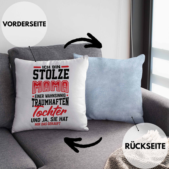 Muttertagsgeschenk Kissen mit Füllung 40x40 Ich Bin Stolze Mama Einer Wahnsinnig Traumhaften Tochter Geschenk für Mutter von Tochter (Grau) Blau Trendation