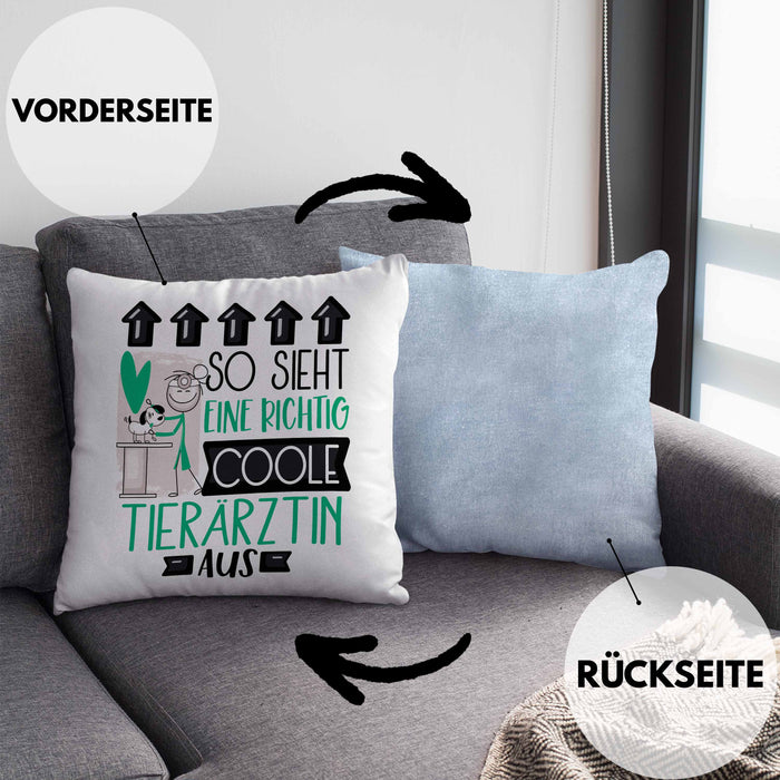 Tierärztin Geschenk Kissen mit Füllung 40x40 Lustig Geschenkidee für Tierärztin Geburtstag So Sieht Eine Richtig Coole Tierärztin Aus Frauen Spruch (Grau) Blau Trendation