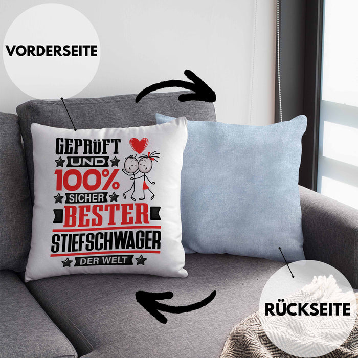Stiefschwager Geschenk Lustiger Spruch für Stiefschwager Geschenkidee Bester Stiefschwager Der WeltKissen mit Füllung 40x40 (Grau) Blau Trendation