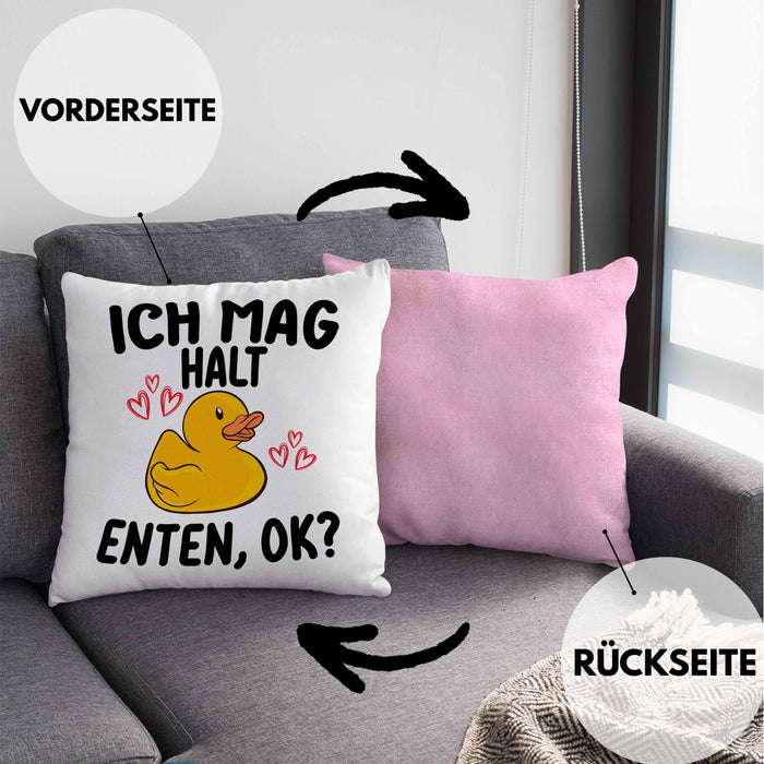 Enten-Liebhaber Geschenk Kissen mit Füllung 40x40 Ich Mag Halt Enten Ok Häferl (Grau) Rosa Trendation
