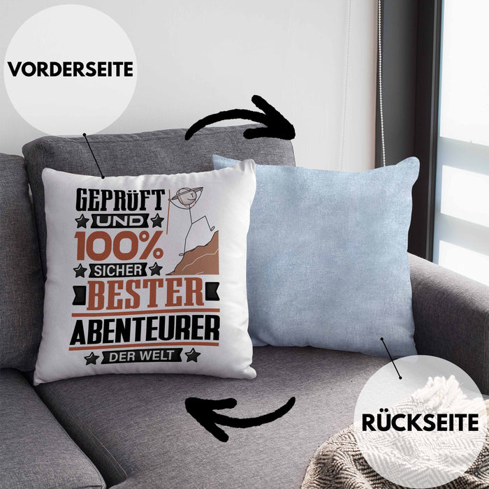 Abenteurer Geschenk Lustiger Spruch für Abenteurer Geschenkidee Bester Abenteurer Der WeltKissen mit Füllung 40x40 (Grau) Blau Trendation