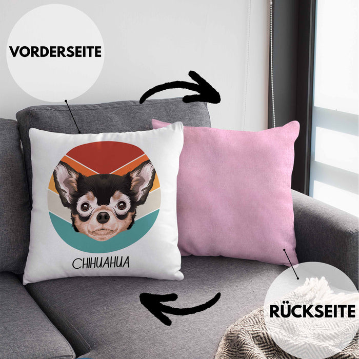 Chihuahua Besitzer Kissen mit Füllung 40x40 Geschenk Lustiger Spruch Geschenkidee Chihuahua Mama Papa (Grau) Rosa Trendation