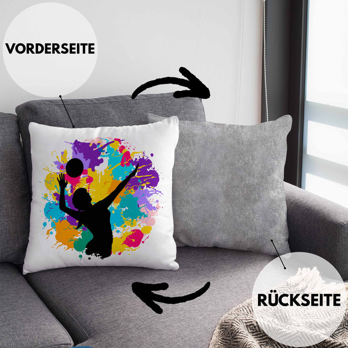 Volleyball Geschenk Kissen mit Füllung 40x40 Grafik Coach Herren Mädchen Kaffee Zubehör Volleyball-Spieler Spielerin (Grau) Grau Trendation