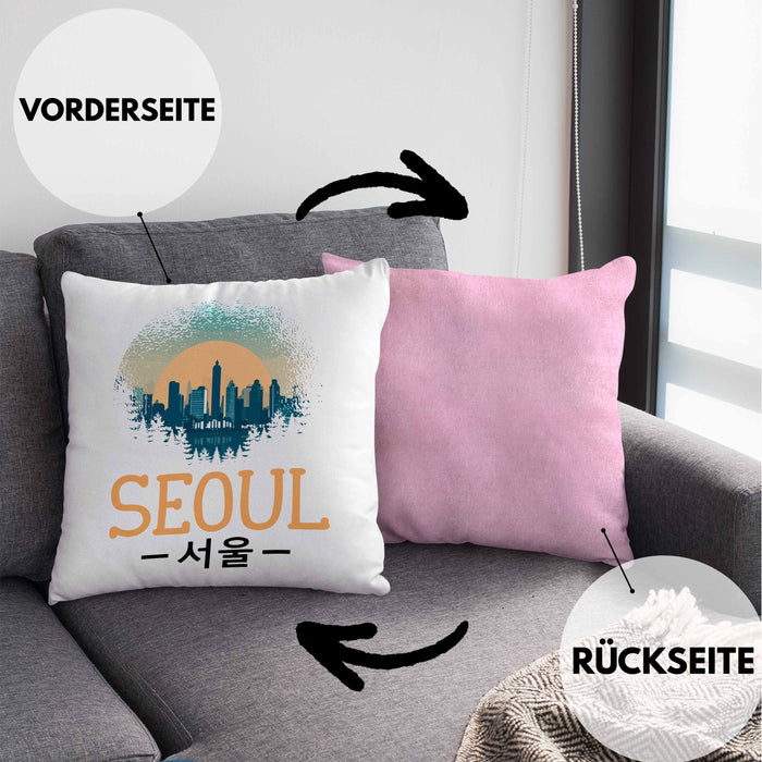 Seoul Kissen mit Füllung 40x40 Geschenk Südkorea South Korea Kpop (Grau) Rosa Trendation