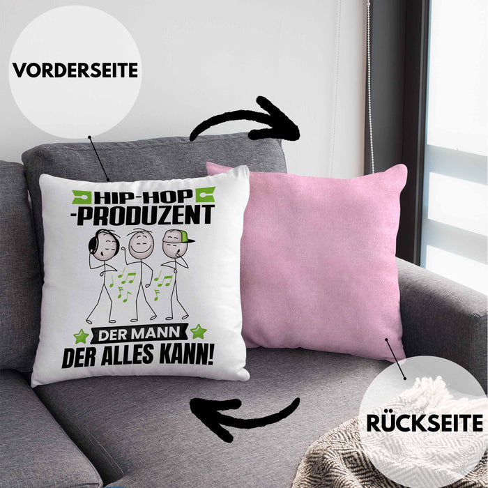 Hip-Hop-Produzent Kissen mit Füllung 40x40 Geschenk für Hip-Hop-Produzent Der Mann Der Alles Kann Geschenkidee zum Geburtstag (Grau) Rosa Trendation
