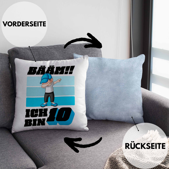 10 Geburtstag Junge Jungen Geschenke Kissen mit Füllung 40x40 10er Geburtstag 10 Jahre Alt Geschenkidee (Grau) Blau Trendation
