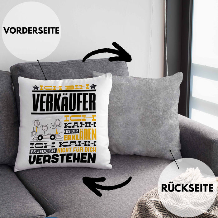 Verkäufer Geschenk Kaffee-Kissen mit Füllung 40x40 Geschenkidee für Verkäufer Ich Bin Verkäufer Ich Kann Es Dir Erklären Jedoch Nicht Für Dich Verstehen Spruch Lustig (Grau) Grau Trendation