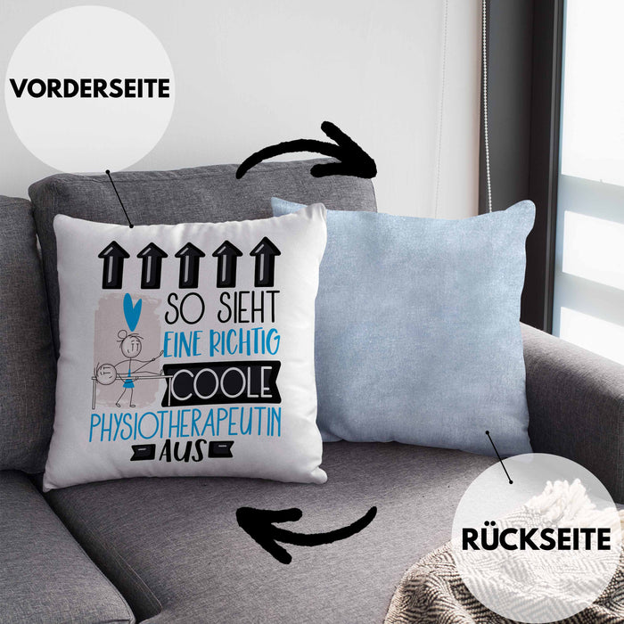Physiotherapeutin Geschenk Kissen mit Füllung 40x40 Lustig Geschenkidee für Physiotherapeutin Geburtstag So Sieht Eine Richtig Coole Physiotherapeutin Aus Frauen Spruch (Grau) Blau Trendation