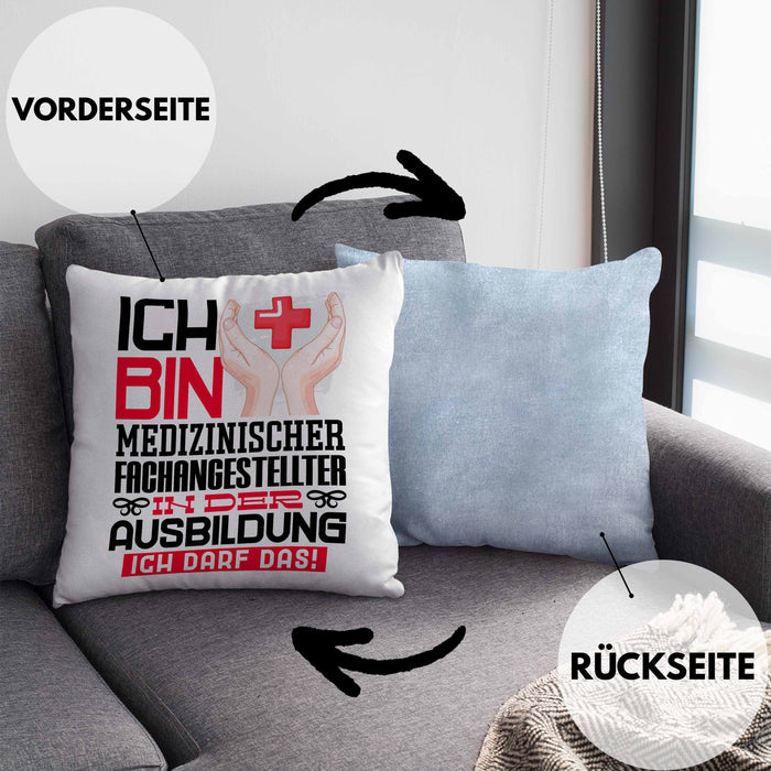 Medizinischer Fachangestellter Ausbildung Kissen mit Füllung 40x40 Geschenk Ich Bin Medizinischer Fachangestellter In Der Ausbildung Ich Darf Das Geschenkidee Spruch (Grau) Blau Trendation