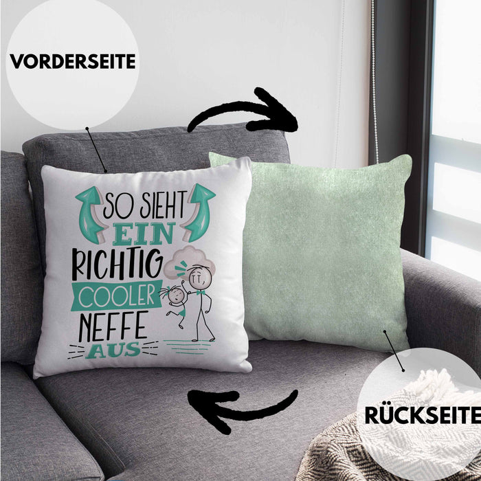 Neffe Kissen mit Füllung 40x40 Geschenk So Sieht Ein RIchtig Cooler Neffe Aus Geschenkidee Lustiger Spruch Geburtstag (Grau) Grün Trendation