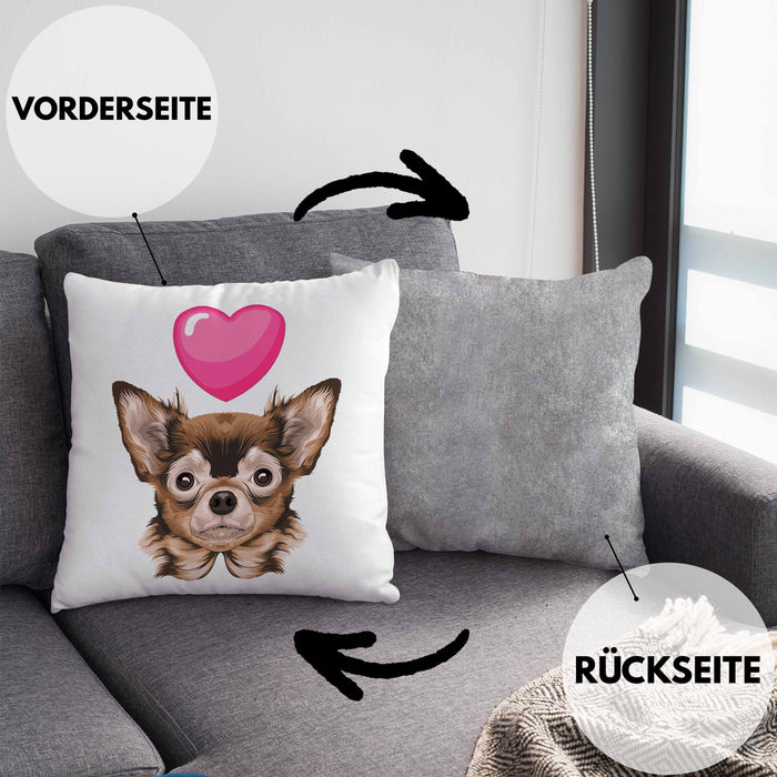 Chihuhahua Besitzer Kissen mit Füllung 40x40 Geschenk Chihuhahua Besitzer Geschenkidee Frauchen Herrchen (Grau) Grau Trendation