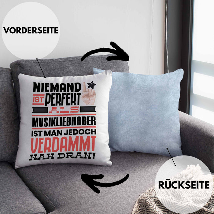 Musikliebhaber Geschenk Kissen mit Füllung 40x40 Lustige Geschenkidee für Musikliebhaber Geburtstag Niemand Ist Perfekt Aber Als Musikliebhaber Ist Man Nah Dran (Grau) Blau Trendation