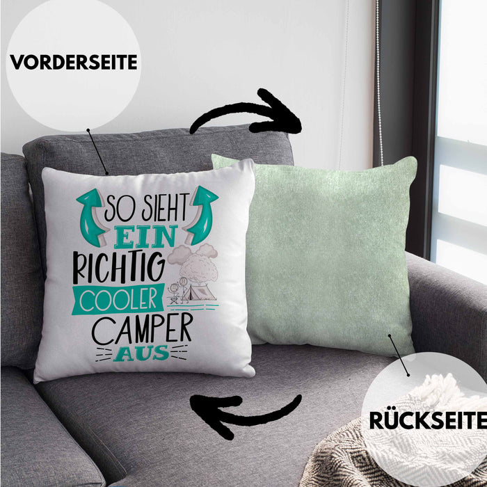 So Sieht Ein Richtig Cooler Camper Aus Geschenk Kissen mit Füllung 40x40 Lustiger Spruch Geschenkidee (Grau) Grün Trendation