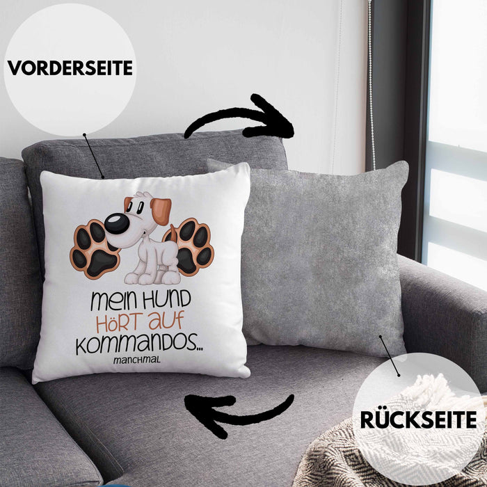 Hundebesitzer Kissen mit Füllung 40x40 Geschenk Mein Hund Hört Auf Kommandos Manchmal Geschenkidee Hunde Mama Frauchen Herrchen (Grau) Grau Trendation