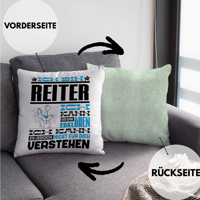 Reiter Geschenk Kaffee-Kissen mit Füllung 40x40 Geschenkidee für Reiter Ich Bin Reiter Ich Kann Es Dir Erklären Jedoch Nicht Für Dich Verstehen Spruch Lustig (Grau) Grün Trendation