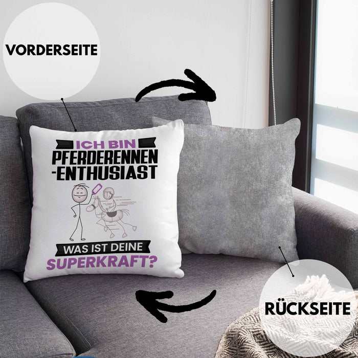 Pferderennen-Enthusiast Kissen mit Füllung 40x40 Geschenk für Pferderennen-Enthusiast Geburtstag Lustiger Spruch Was Ist Deine Superkraft (Grau) Grau Trendation