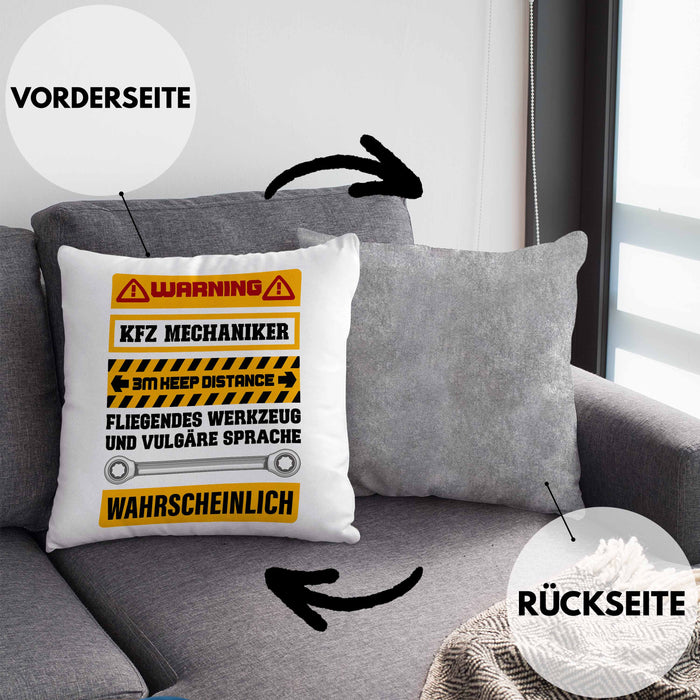 KFZ Mechaniker Kissen mit Füllung 40x40 Geschenk Lustig Spruch Geschenkidee Mechaniker Lustig (Grau) Grau Trendation