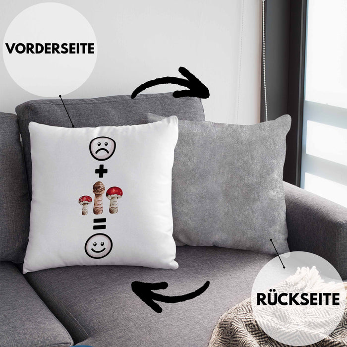 Pilze Sammlen Kissen mit Füllung 40x40 Geschenk für Pilzsammler :( + Pilze = :) Lustige Geschenkidee Geburtstag (Grau) Grau Trendation