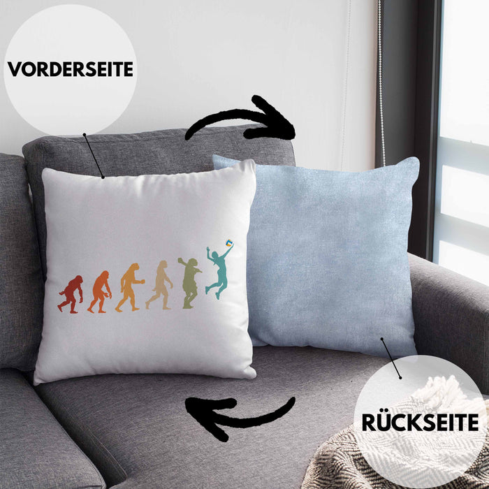 Volleyball Geschenk Kissen mit Füllung 40x40 Evolution Coach Herren Mädchen Kaffee Zubehör Volleyball-Spieler Spielerin (Grau) Blau Trendation