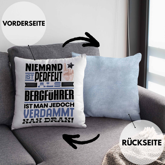 Bergführer Geschenk Kissen mit Füllung 40x40 Lustige Geschenkidee für Bergführer Geburtstag Niemand Ist Perfekt Aber Als Bergführer Ist Man Nah Dran (Grau) Blau Trendation