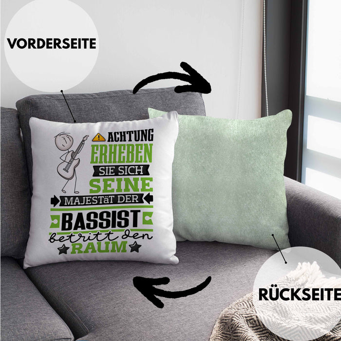 Bassist Geschenk Kissen mit Füllung 40x40 Lustiger Spruch Erheben Sie Sich Der Bassist Betritt den Raum (Grau) Grün Trendation