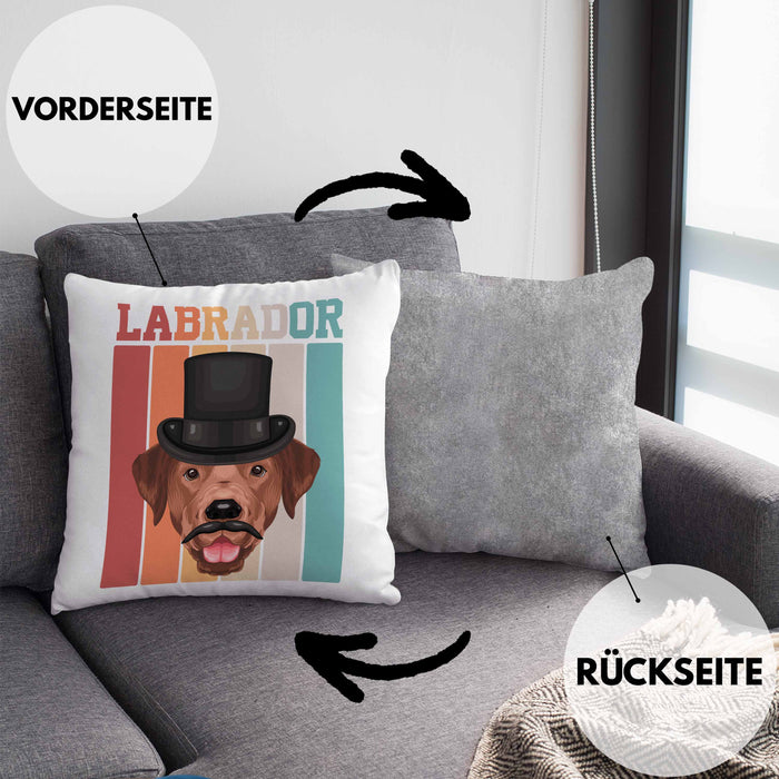 Labrador Besitzer Kissen mit Füllung 40x40 Geschenk Lustiger Spruch Geschenkidee Retro Vinatge Labrador (Grau) Grau Trendation