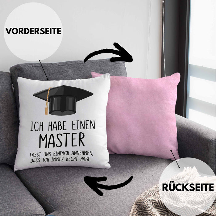Master Bestanden Geschenk Abschluss Kissen mit Füllung 40x40 Spruch Master Graduation Bestandene Prüfung Geschenkidee (Grau) Rosa Trendation