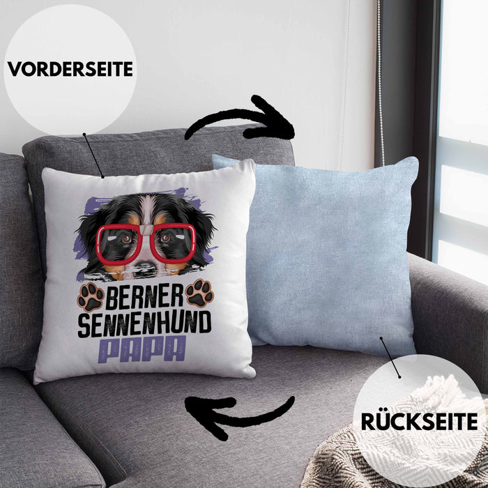 Berner Sennen Papa Besitzer Kissen mit Füllung 40x40 Geschenk Lustiger Spruch Geschenkidee Berner Sennen Liebhaber (Grau) Blau Trendation