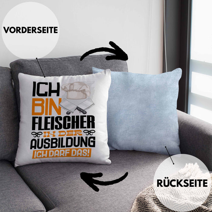Fleischer Ausbildung Kissen mit Füllung 40x40 Geschenk Ich Bin Fleischer In Der Ausbildung Ich Darf Das Geschenkidee Spruch (Grau) Blau Trendation