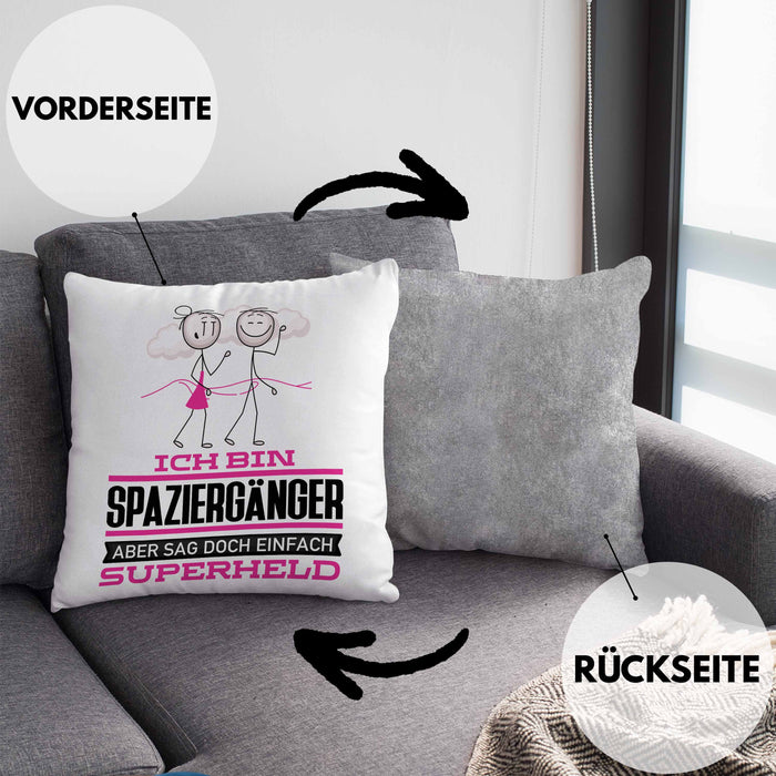 Spaziergänger Geschenk Kissen mit Füllung 40x40 Ich Bin Spaziergänger Aber Sag Doch Einfach Superheld Lustige Geschenkdiee für Spaziergänger (Grau) Grau Trendation
