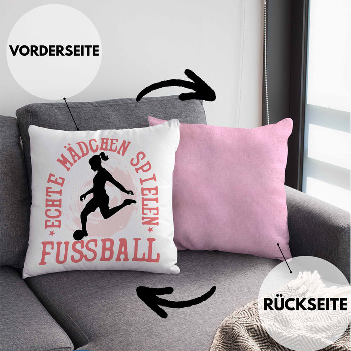 Mädchen Fußball Kissen mit Füllung 40x40 Geschenk Echte Mädchen Spielen Fußball Frauen-Fussball (Grau) Rosa Trendation