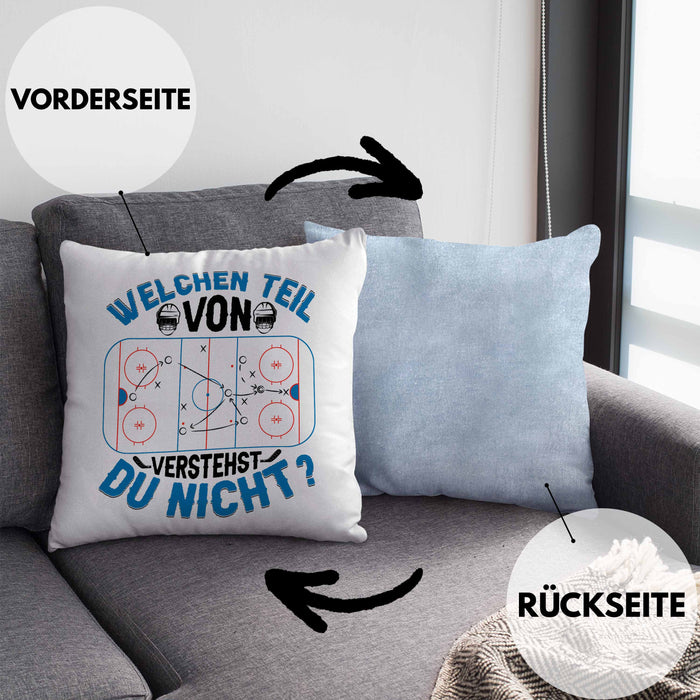 Eishockey Trainer Geschenk Kissen mit Füllung 40x40 Coach Eis-Hockey Spieler Geschenkidee Eishockeyspieler Geschenkdiee Welchen Teil Von Verstehst Du Nicht (Grau) Blau Trendation