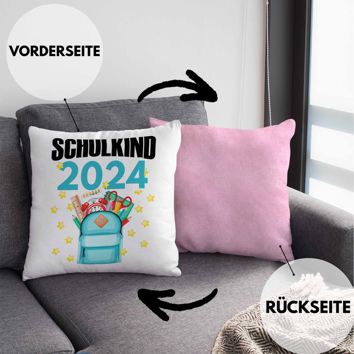 Einschulung Mädchen Geschenk Schultüte Füllung Kissen mit Füllung 40x40 Schulstart 1. Schultag Schuleinführung Schulanfang Geschenkidee Schulkind 2024 (Grau) Rosa Trendation