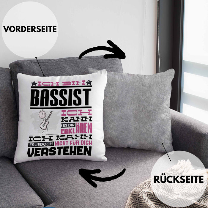 Bassist Geschenk Kaffee-Kissen mit Füllung 40x40 Geschenkidee für Bassist Ich Bin Bassist Ich Kann Es Dir Erklären Jedoch Nicht Für Dich Verstehen Spruch Lustig (Grau) Grau Trendation