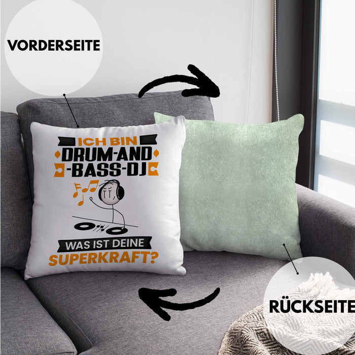 Drum-and-Bass-DJ Kissen mit Füllung 40x40 Geschenk für Drum-and-Bass-DJ Geburtstag Lustiger Spruch Was Ist Deine Superkraft (Grau) Grün Trendation