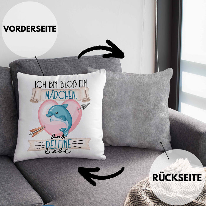 Delfine Kissen mit Füllung 40x40 Geschenk Frauen Ich Bin Bloß Ein Mädchen Das Delfine Liebt Delfine-Liebhaberin Geschenk Spruch Geburtstag (Grau) Grau Trendation