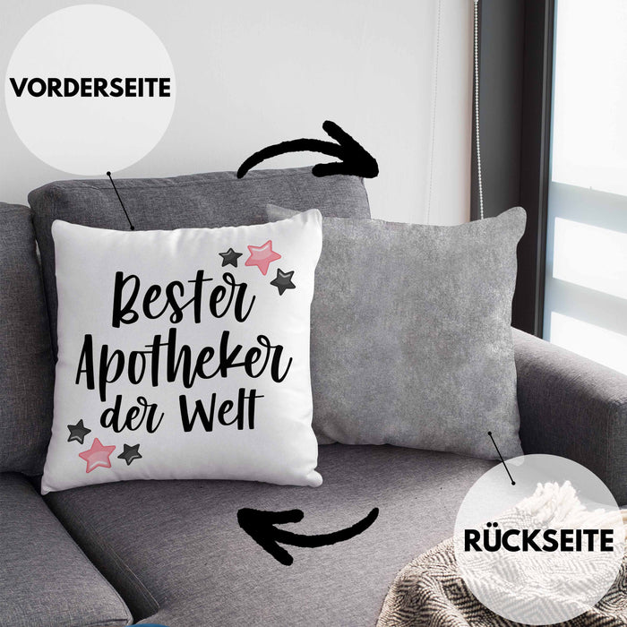 Apotheker Geschenk Kissen mit Füllung 40x40 Bester Apotheker Pharmazeut Arzneikundiger (Grau) Grau Trendation