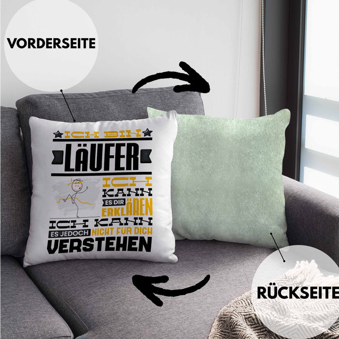 Läufer Geschenk Kissen mit Füllung 40x40 Geschenkidee für Läufer Geburtstag Lustiger Spruch Ich Bin Läufer Ich Kann Es Dir Erklären Aber Nicht Für Dich Verstehen (Grau) Grün Trendation