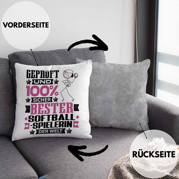 Softballspielerin Geschenk Lustiger Spruch für Softballspielerin Geschenkidee Bester Softballspielerin Der WeltKissen mit Füllung 40x40 (Grau) Grau Trendation