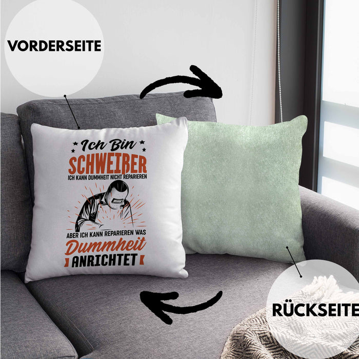 Schweißer Geschenk Kissen mit Füllung 40x40 Ich Kann Dummheit Nicht Reparieren Geschenkdiee für Schweißer Männer (Grau) Grün Trendation