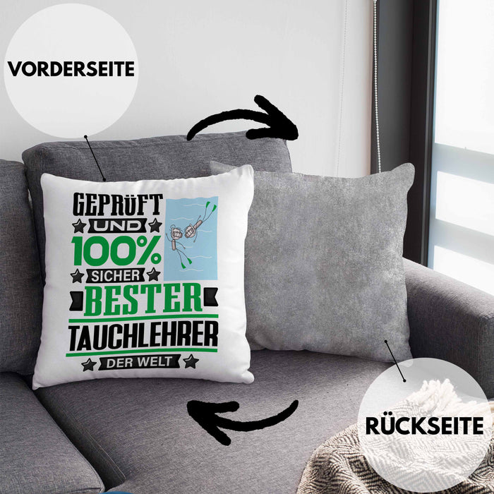 Tauchlehrer Geschenk Lustiger Spruch für Tauchlehrer Geschenkidee Bester Tauchlehrer Der WeltKissen mit Füllung 40x40 (Grau) Grau Trendation