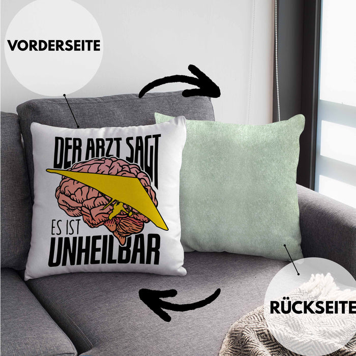 Geschenk für Drachenflieger Kissen mit Füllung 40x40 Spruch Hängegleiter "Der Arzt Sagt Es Ist Unheilbar" (Grau) Grün Trendation