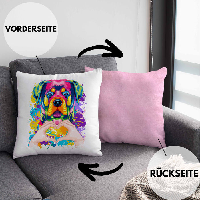 Rottweiler Besitzer Farbe Love Kissen mit Füllung 40x40 Geschenk Lustiger Spruch Geschenkidee Rottweiler Besitzerin (Grau) Rosa Trendation