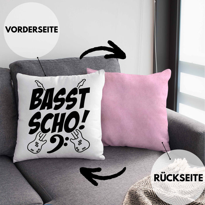 Bassist Kissen mit Füllung 40x40 Geschenk Bass-Spieler Geschenkidee Basst Scho ! (Grau) Rosa Trendation