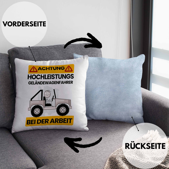 Geländewagenfahrer Kissen mit Füllung 40x40 Geschenk Lustiger Spruch Geschenkidee für Geländewagenfahrer Achtung Hochleistungs Geländewagenfahrer Bei Der Arbeit (Grau) Blau Trendation